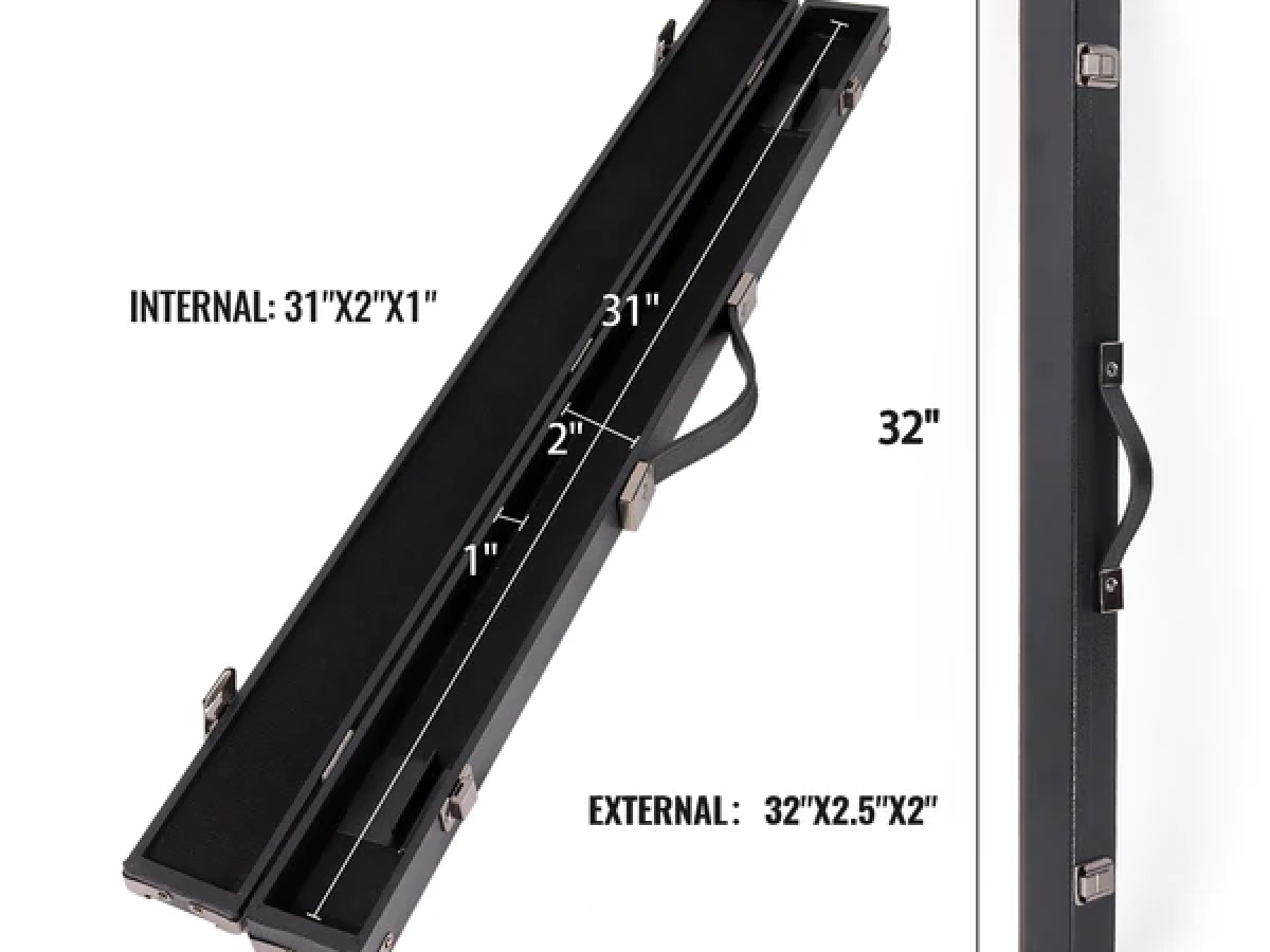 Caja de Billar de Polipiel Dura Negra 1x1 Caja para Tacos de Billar para Taco de billar de 2 piezas