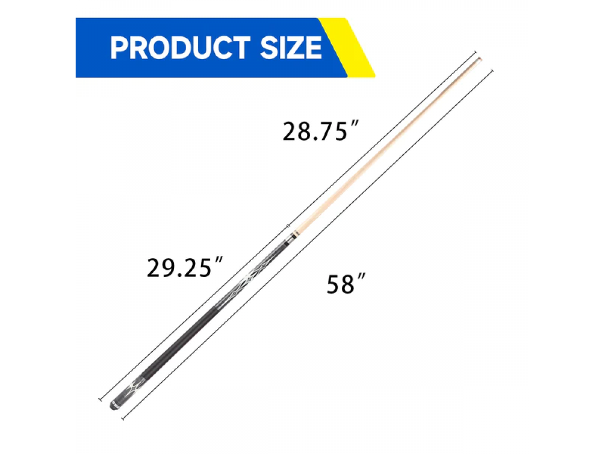 Taco de Billar Portátil de 58" y 2 Piezas de Arce Canadiense para Práctica y uso Comercial (Negro, 18-21 oz)