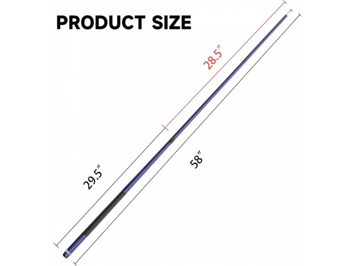 Taco de Billar Portátil Desmontable compuesto de Grafito de Fibra de Vidrio de 58" en 2 Piezas para uso Comercial, Bar y Casa - Azul (18-21oz)