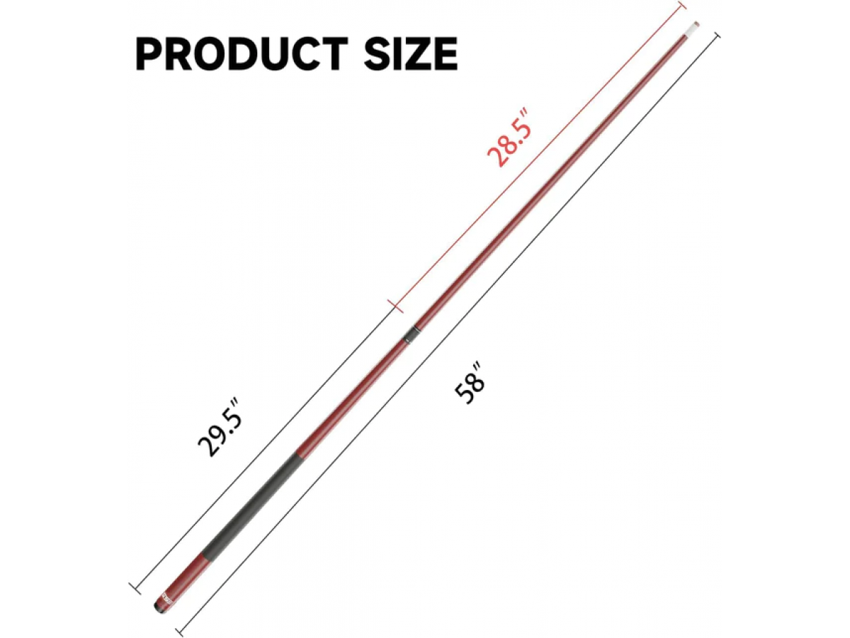 Taco de Billar Portátil Desmontable compuesto de Grafito de Fibra de Vidrio de 58" en 2 Piezas para uso Comercial, Bar y Casa - Rojo (18-21oz)