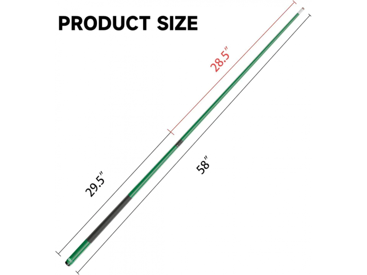 Taco de Billar Portátil Desmontable compuesto de Grafito de Fibra de Vidrio de 58 " y 2 Piezas para uso Comercial, Bar y Casa, Verde (18-21oz)