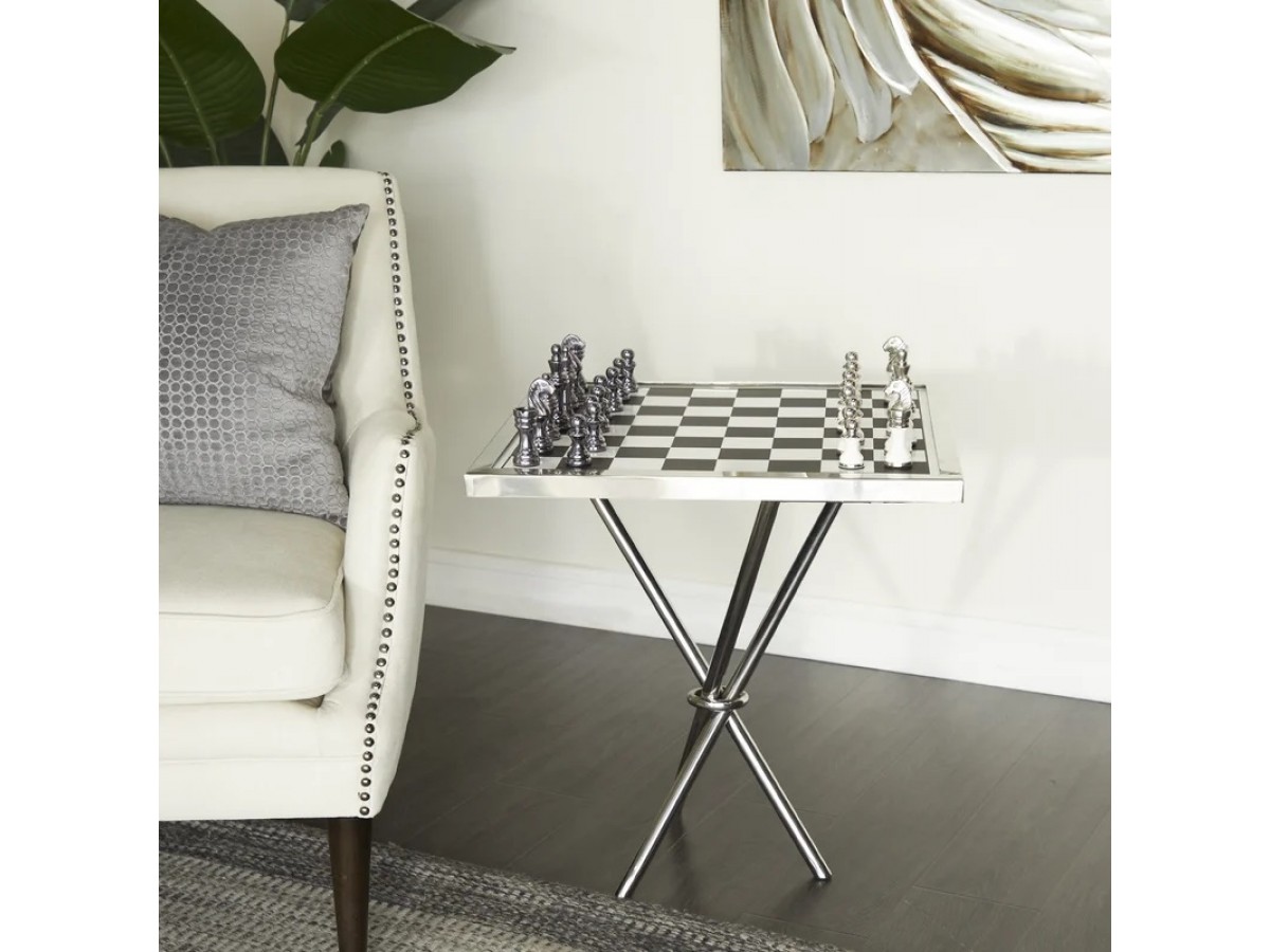 Mesa para Juego de Ajedrez y Damas en Metal y Aluminio