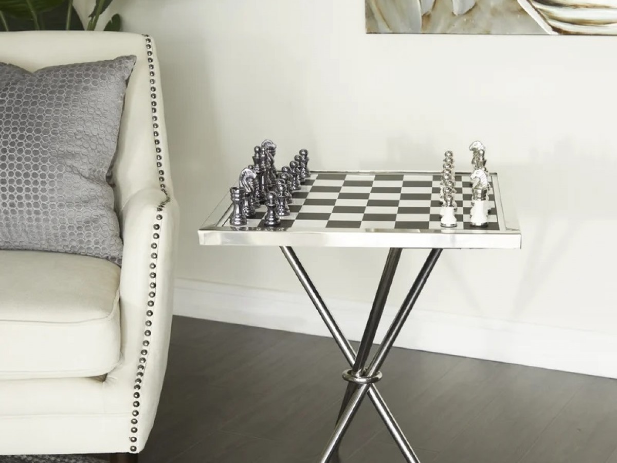 Mesa para Juego de Ajedrez y Damas en Metal y Aluminio