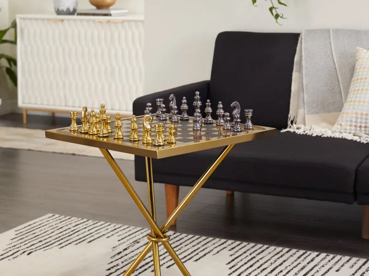 Mesa para Juego de Ajedrez y Damas en Metal y Aluminio