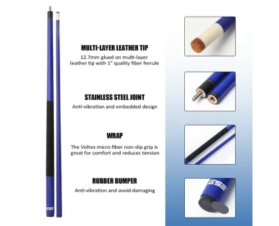 Taco de Billar Portátil Desmontable compuesto de Grafito de Fibra de Vidrio de 58" en 2 Piezas para uso Comercial, Bar y Casa - Azul (18-21oz) Taco de Billar Portátil Desmontable compuesto de Grafito de Fibra de Vidrio de 58" en 2 Piezas para uso Comercial, Bar y Casa - Azul (18-21oz)