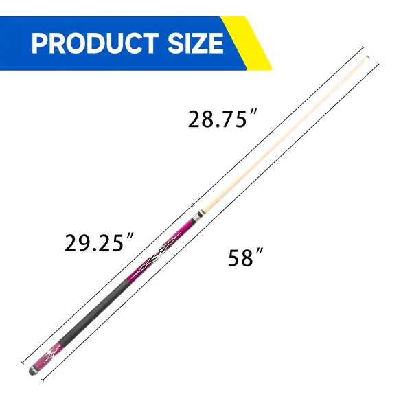 Taco de Billar Portátil de 58" y 2 Piezas de Arce Canadiense para Práctica y uso Comercial (Púrpura, 18-21 oz)