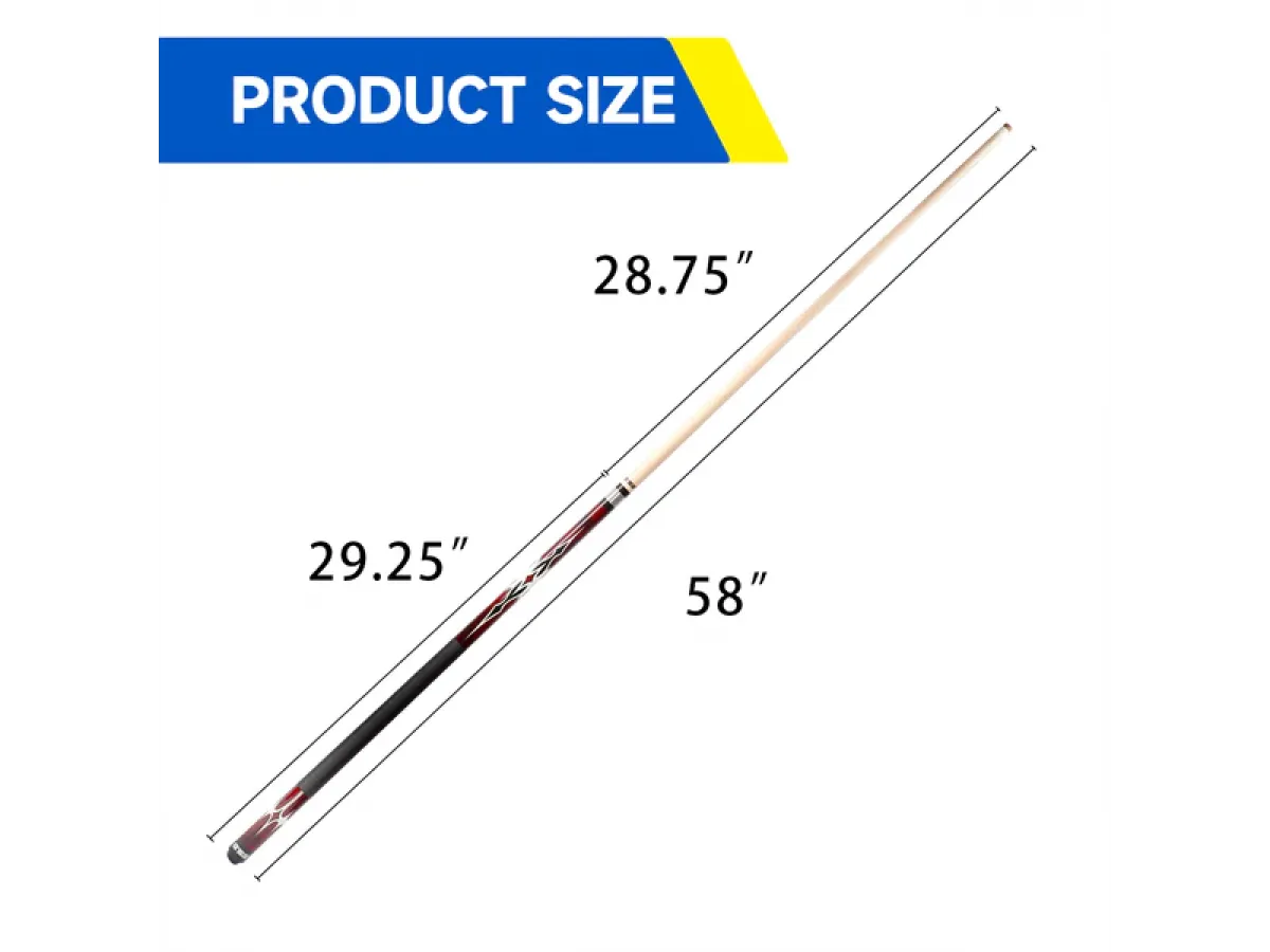 Taco de Billar Portátil de 58" y 2 Piezas de Arce Canadiense para Práctica y uso Comercial (Rojo, 18-21 oz)