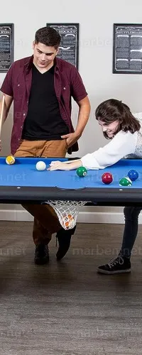 Mesa de billar con patas de acero plegables - paño azul - tamaño: 7 ft.