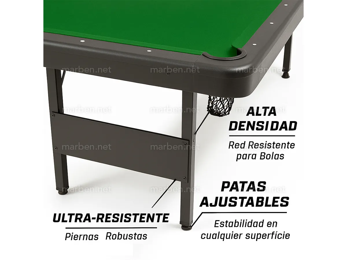 Mesa de billar con patas de acero plegables - paño verde - tamaño: 7 ft.