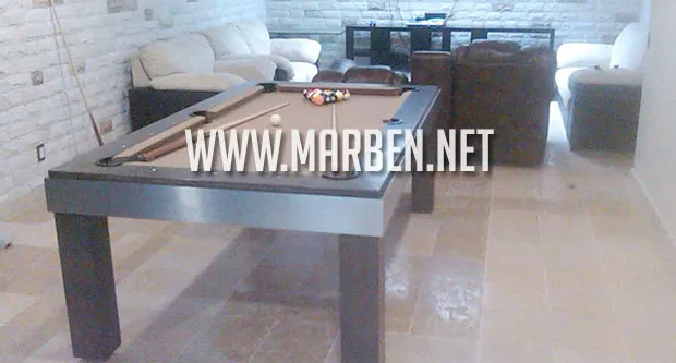 Mesa de Billar Bilié con comedor oculto - color chocolate y plata