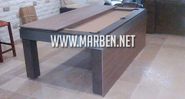 Mesa de Billar Bilié con comedor oculto - color chocolate y plata