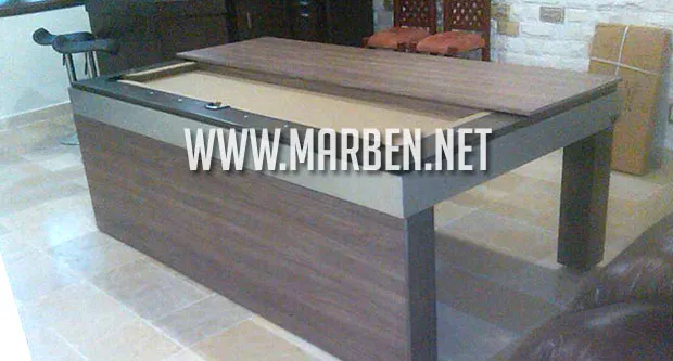 Mesa de Billar Bilié con comedor oculto - color chocolate y plata